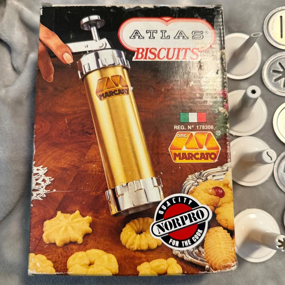 Vintage Marcato Atlas Biscuits Cookie Press Set 20 Discs Made‎ in Italy